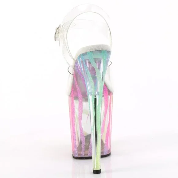 Rainbow Glitter Zebra Platform Clear High Heel Shoes - Picture 4 of 5
